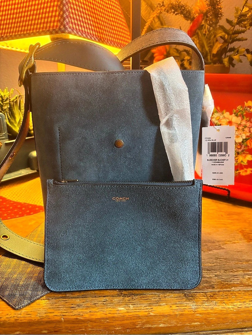 Coach Suede Bleecker Bucket Bag 21 w/ Matching Zip Pouch